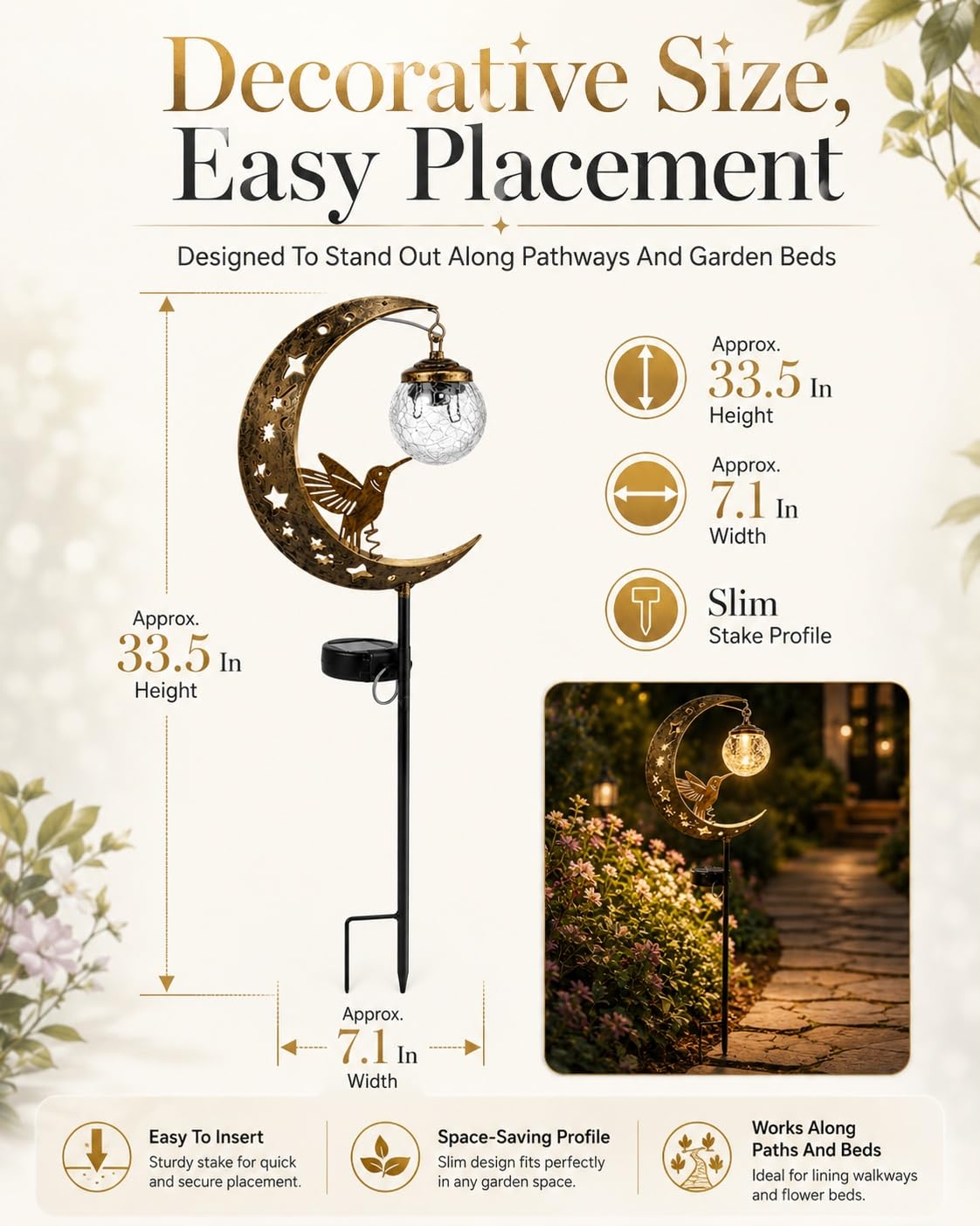 MJTLCZF Hummingbird Moon Solar Garden Stake Light,Half and Half Moon Ball LED Pathway Decor Crackle Hanging Glass Globe Ball Metal Crescent for Outside Yard Patio Lawn Pathway Outdoor Decor(2PCS)