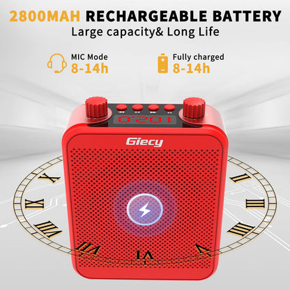 Giecy Voice Amplifier, Giecy 30W 2800mAh Rechargeable Personal Voice Amplifier with Microphone Headset, Portable Speaker for Multiple Locations Classroom, Meetings and Outdoors