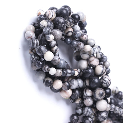 Round Loose Beads Natural Gem Beads Crystal Energy Stone Beads for Jewelry Making DIY Bracelet Necklace (Black net Work, 6MM)