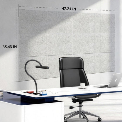 MISSDAY Light Grey Acoustic Wall Panel Large Felt Bulletin Board 48" x 36" Cork Board for Wall, 12-Pack Boards with 72 Adhesive Tabs, 50 Pins, Pin Board for Home Office Classroom Soundproof Wall Tile