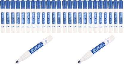 Amazon Basics Dry Erase Whiteboard Markers, Chisel Tip, Low-Odor, Blue, 24-Pack, For Drawing, Sketching and Writing