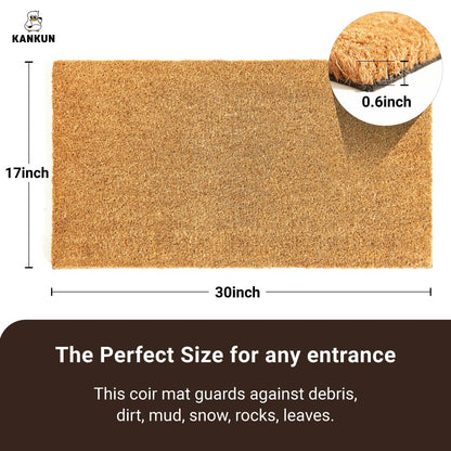 KANKUN Coco Coir Door Mat with Heavy Duty Backing, Welcome Doormat (17" x 30"), Doormat Entrance (Plain - 1Pack)