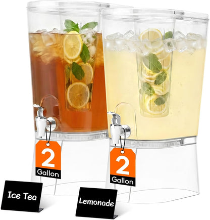 Lifewit 2 Gallon Drink Dispenser for Parties, Large Plastic Beverage Container with Fruit Infuser & Leak-Proof Spigot, BPA Free Water Pitcher for Juice/Tea/Lemonade - Ideal for Bar & Outdoor, 2 Pcs