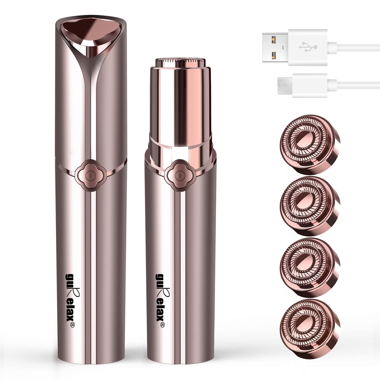 Facial Hair Removal for Women, Electric Painless Rechargeable Facial Hair Remover for Face, Lip, Chin with 2 x Replacement Heads