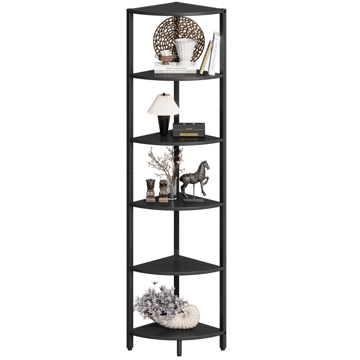 IRCPEN 6 Tier Corner Shelf 63.1" Tall Corner Shelves Stand Ladder Shelf Standing Bookshelf Organizer Display Rack Bookcase Plant Stand Industrial Rustic Style for Living Room Bedroom Black CS-001BW