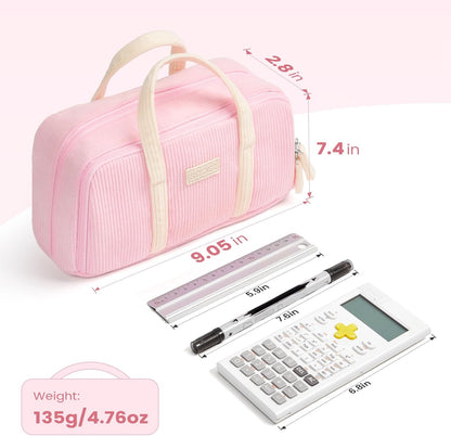 Sooez Large Pencil Case Pouch, Extra Big Pencil Bag with 5 Compartments, Pen Case Wide Opening, Soft Corduroy Pen Bag Organizer with Zipper, Cute Aesthetic School Supplies for Teen Girls, Red