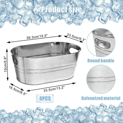4 Pack Galvanized Tub Ice Bucket, 3 Gallon Large Metal Drink Buckets for Parties & Bars, Beer Beverage Tub with Carry Handles for Champagne, Cocktails, Wine Cooling, Mimosa Supplies