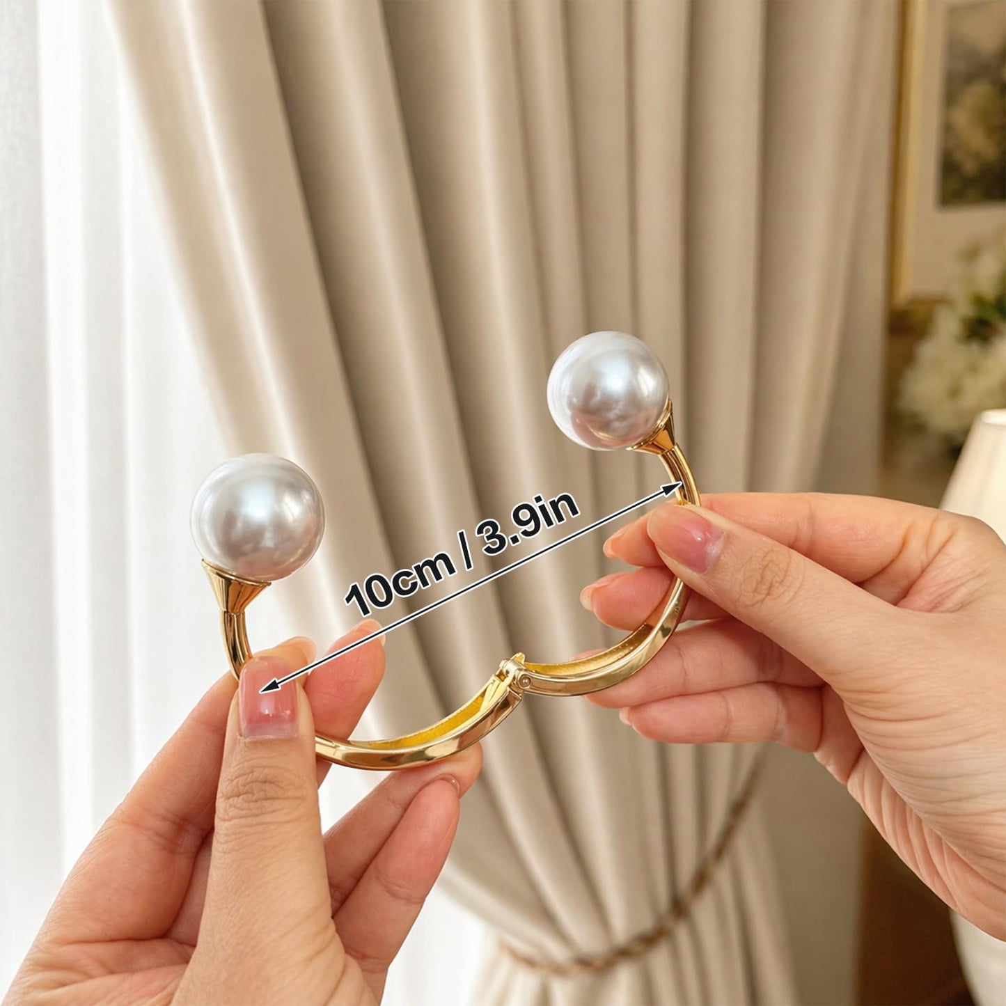 Curtain Tiebacks 2 Pack Curtain Ties Elegant Pearl Curtain Tie backs Premium Alloy Spring Curtain Clips No Drilling Curtain Ties for Modern Luxury French Nordic Minimalist Home Decor Curtain Holdbacks