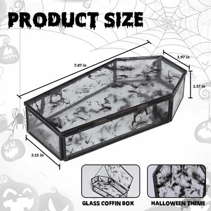 Afirst Halloween Glass Coffin Box with Lid, Halloween Candy Bowl, Vintage Gothic Storage, Jewelry Holder, Metal Frame