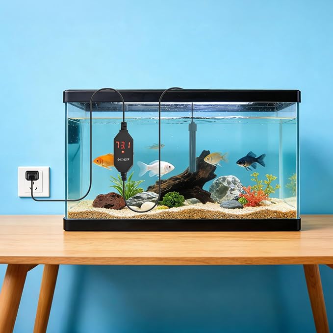 YOFOTHS Mini Aquarium Heater Alumina Ceramic, 15W Digital Display Thermostat, Compact Thumb-Size Fish Tank Heater with Temperature Control for 1-3 Gallon Betta Tanks (15W)