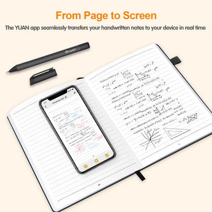 Yuan Digital Sync Pen with Notebook, Smart Writing Set Real time Sync Digitizing for Paper Notes Convert to Text, Smart Pen and Notebook for Note Taking Sync Notes to Phone/Tablet Instantly