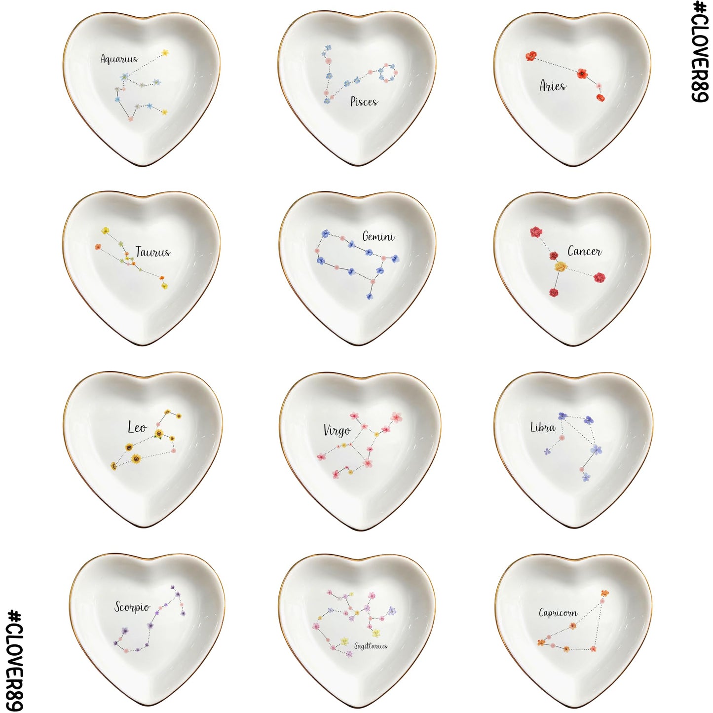Aquarius Constellation Jewelry Dish, Birth Month Flower Trinket Tray for Earrings Necklaces, Zodiac Gift for Birthday Wedding Christmas Valentine, Gift for Aunt Mom Her (Taurus (Apr 20 - May 20))
