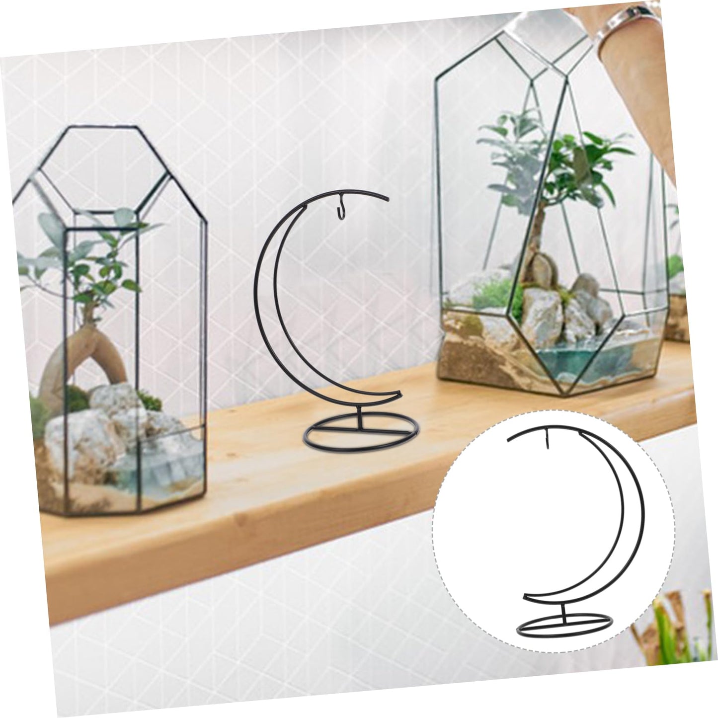 VOSAREA Hanging Glass Globe Holder Stand for Air Plants Sturdy Structure Moon-shaped Design Decorative Terrarium Display for Decor