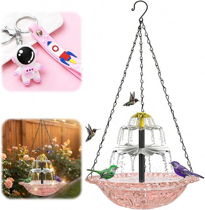 Solar Fountain for Bird Bath, Hanging Cascade Water Feature for Outdoor Garden & Yard Decor, Creates a Relaxing Flow that Attracts Birds (Pink)