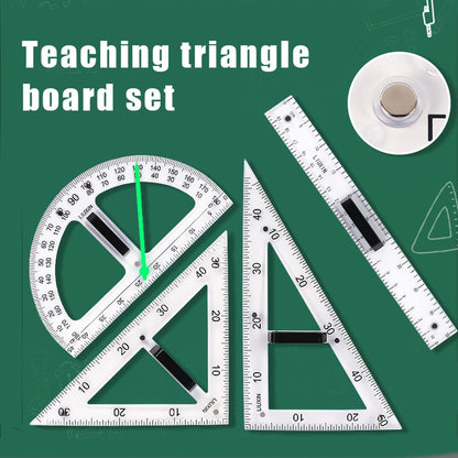 Magnetic Geometry Tool, Protractor, Triangle Rulers Easy Attachment Blackboard Measurement Kit, Teacher Board Protractor Multi-Purpose Kit Large (Transparent-2pc)