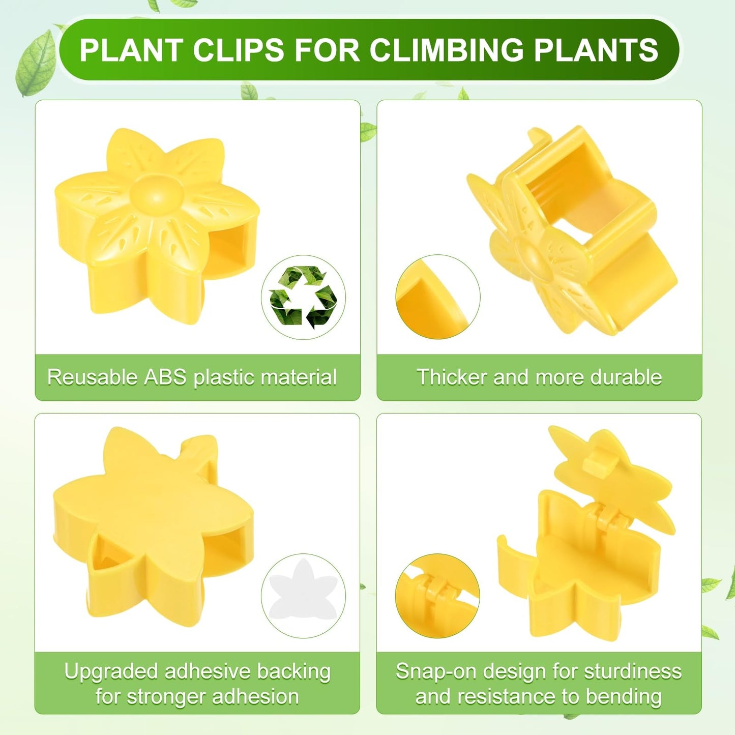 M METERXITY 100 Pack Plant Wall Clips, Self-Adhesive Plant Climbing Wall Clips Fixer with Acrylic Adhesive Sticker for Vine Support/Indoor/Outdoor Decor [Plum Blossom-Yellow]