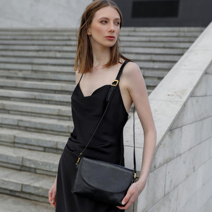Time Resistance Leather Crossbody Bag for Women - Handbag, Shoulder Bag, Messenger Purse (Black) - Gift Box Included