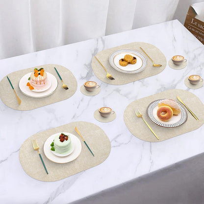 yuuzue Faux Leather Placemats Set of 6 with Matching Coasters, Heat Resistant PU Oval Placemats, Waterproof Wipeable Washable Place Mats, Non-Slip Table Placemats for Dining Table Kitchen Patio
