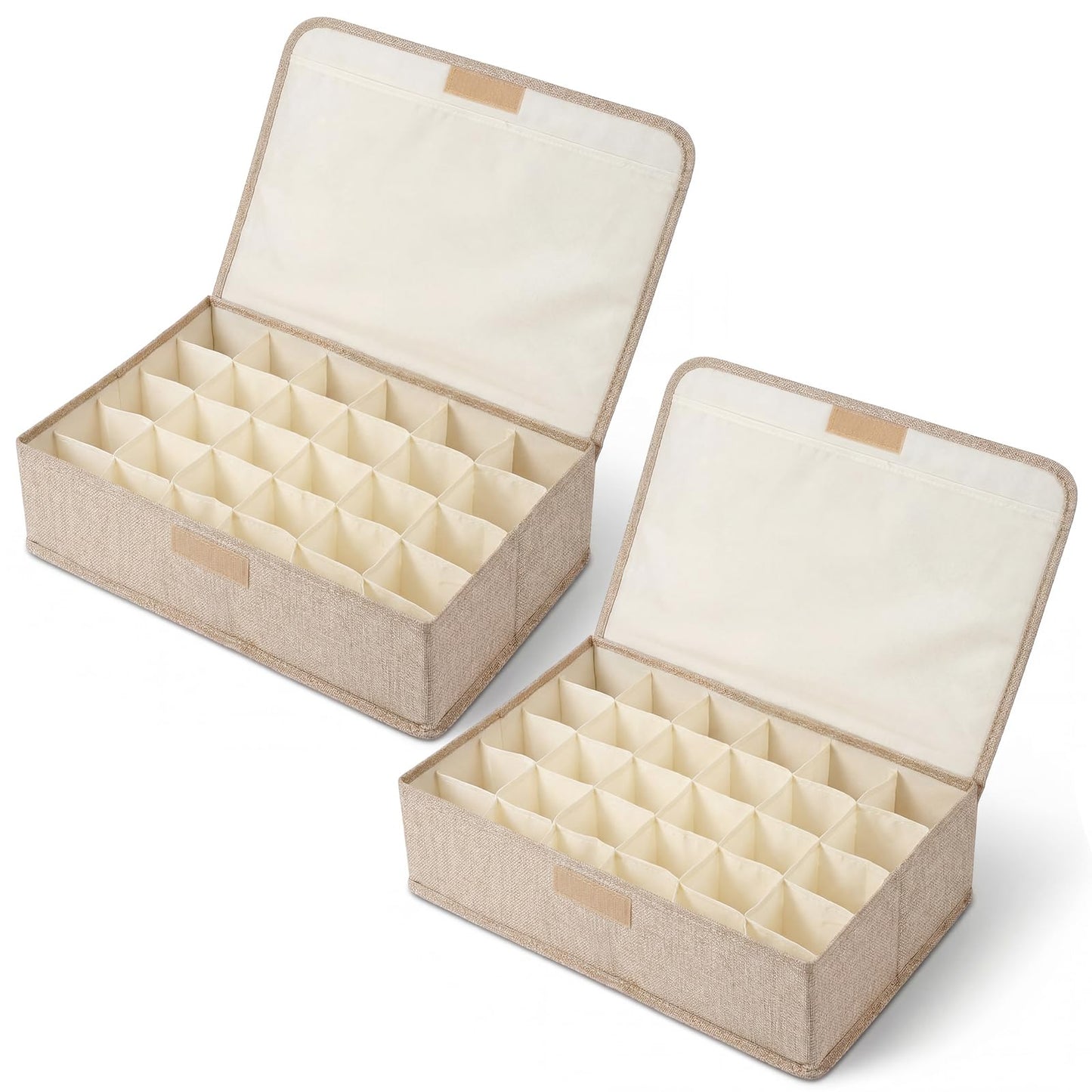 Acellegic 2 Pcs Light Bulb Organizer Storage Box Ornament Storage with 30 Dividers Foldable Bulbs Organizer with Lid Sturdy PP Board Fits Various Standard Dustproof Fabric Case for Home Vbs (Beige)