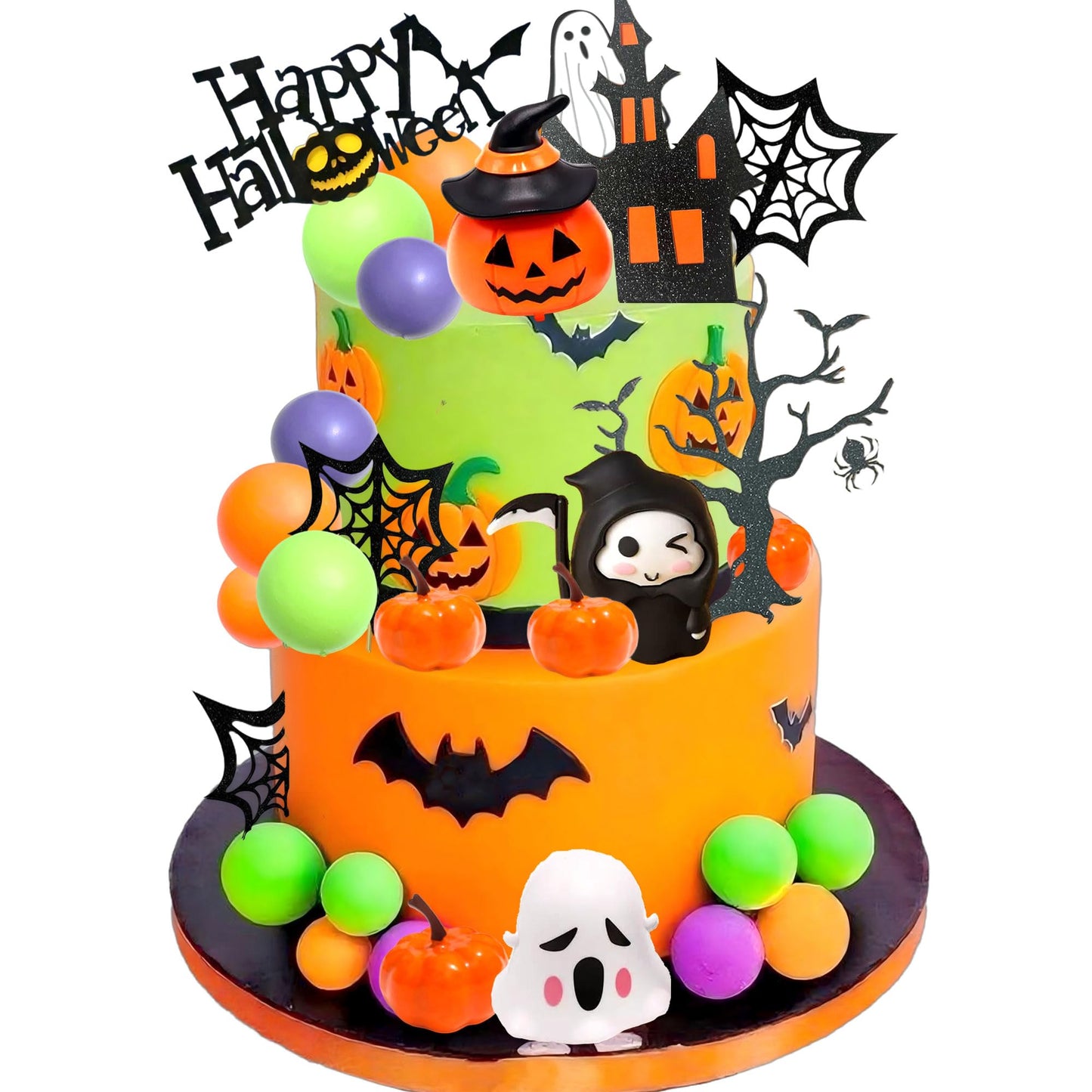 Tyotrbs Halloween Cake Toppers 3D Pumpkin Bat Ghost Cake Balls Cake Decorations Happy Halloween Cake Topper For HalloweenParty Supplies