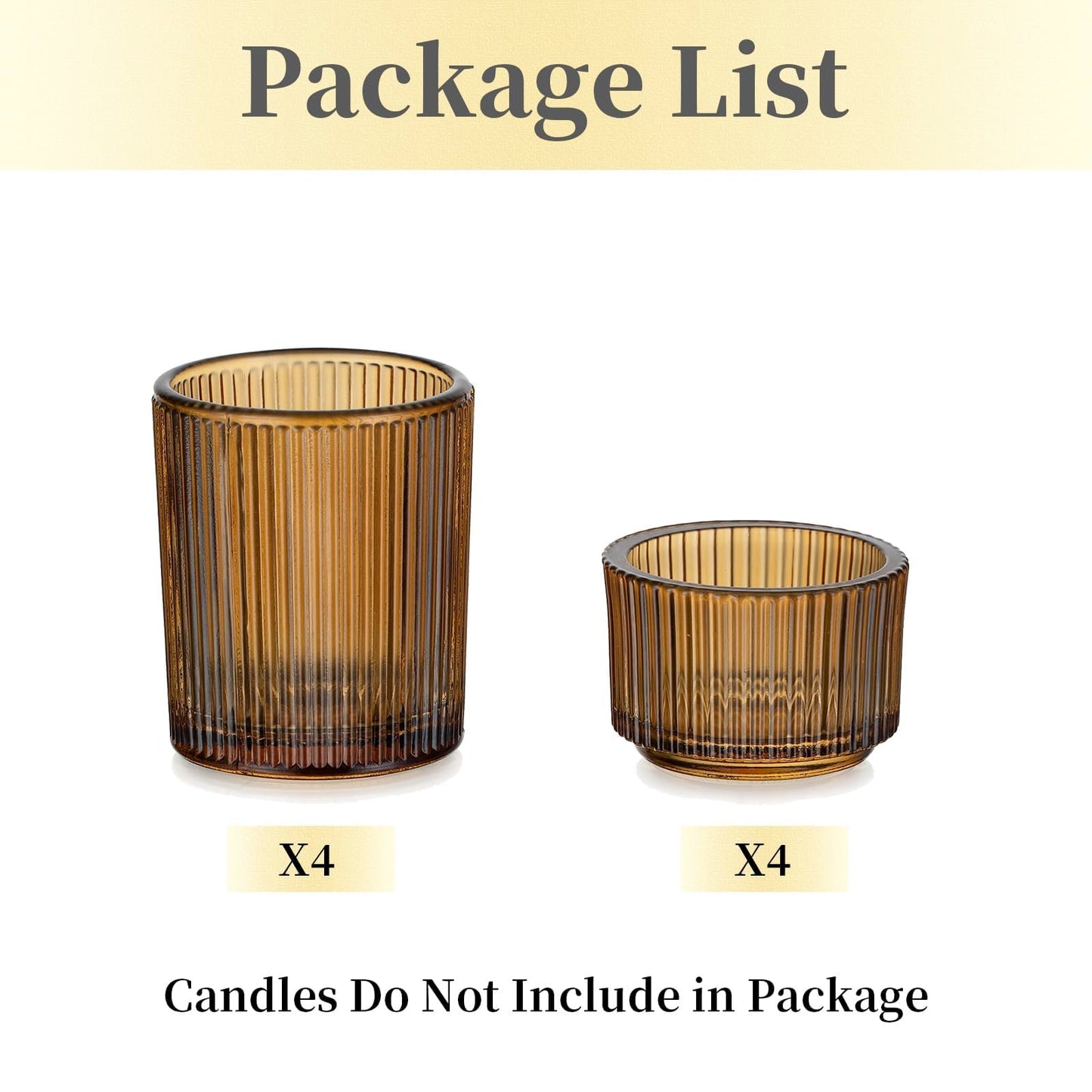 Hewory Glass Tealight Candle Holder: 8 Pcs Amber Votive Candle Holders Tea Lights Candle Holder, Ribbed Tea Light Holders Fall Decorations for Thanksgiving Table Centerpiece Wedding Party Home Decor