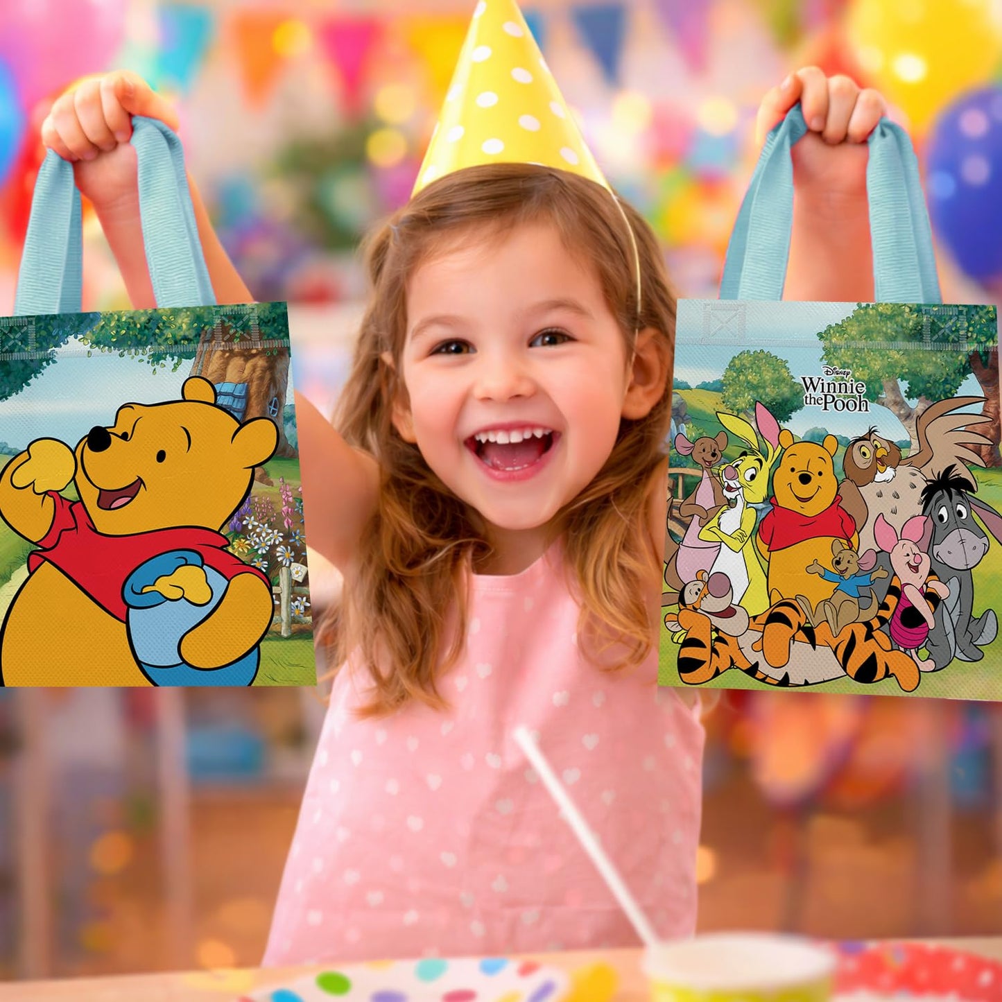 Winnie the Pooh Party Favor Bags Set – 24 Pack 8" Disney Goodie Bags for Kids Bulk Reusable Mini Totes | Disney Winnie the Pooh Birthday Party Supplies