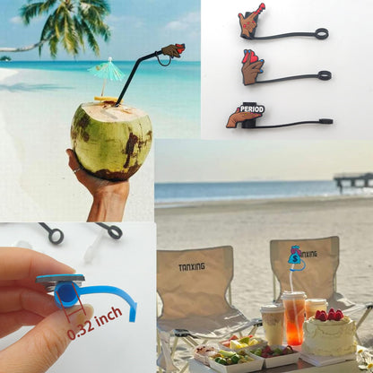 Ginyrerd 12Pcs Cute Black Girl Straw Toppers, Silicone Phrase Finger Straw Covers, Portable Reusable Dust-Proof Plugs for 0.24-0.31 Inch Straws