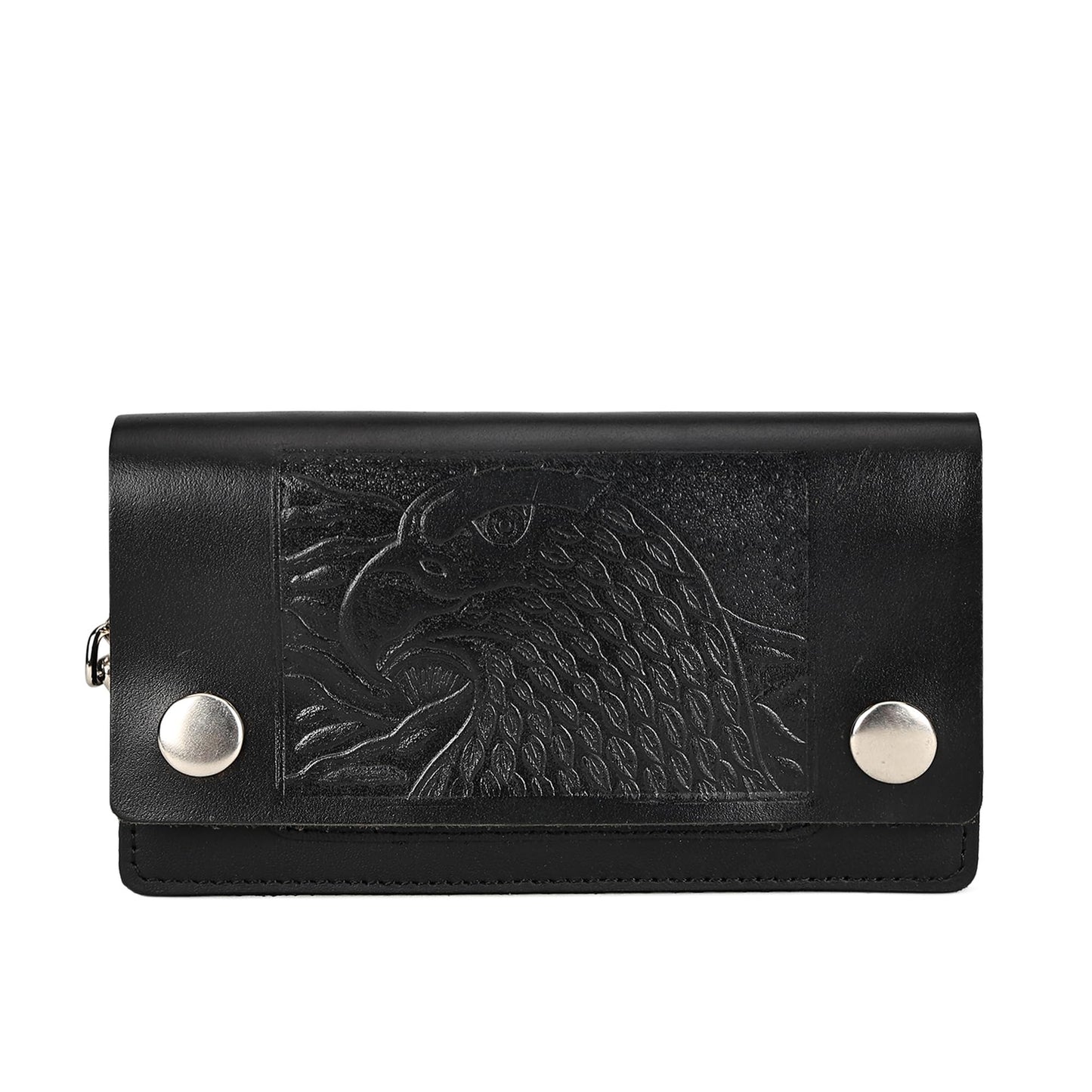 Leatherboss Genuine Leather Men Trifold Eagle Biker Chain Wallet Credit Card Holder for Motorcycle Bikers Truckers