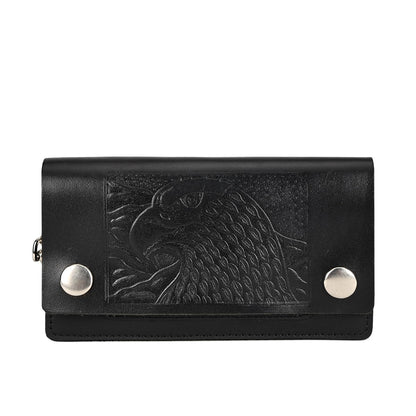 Leatherboss Genuine Leather Men Trifold Eagle Biker Chain Wallet Credit Card Holder for Motorcycle Bikers Truckers