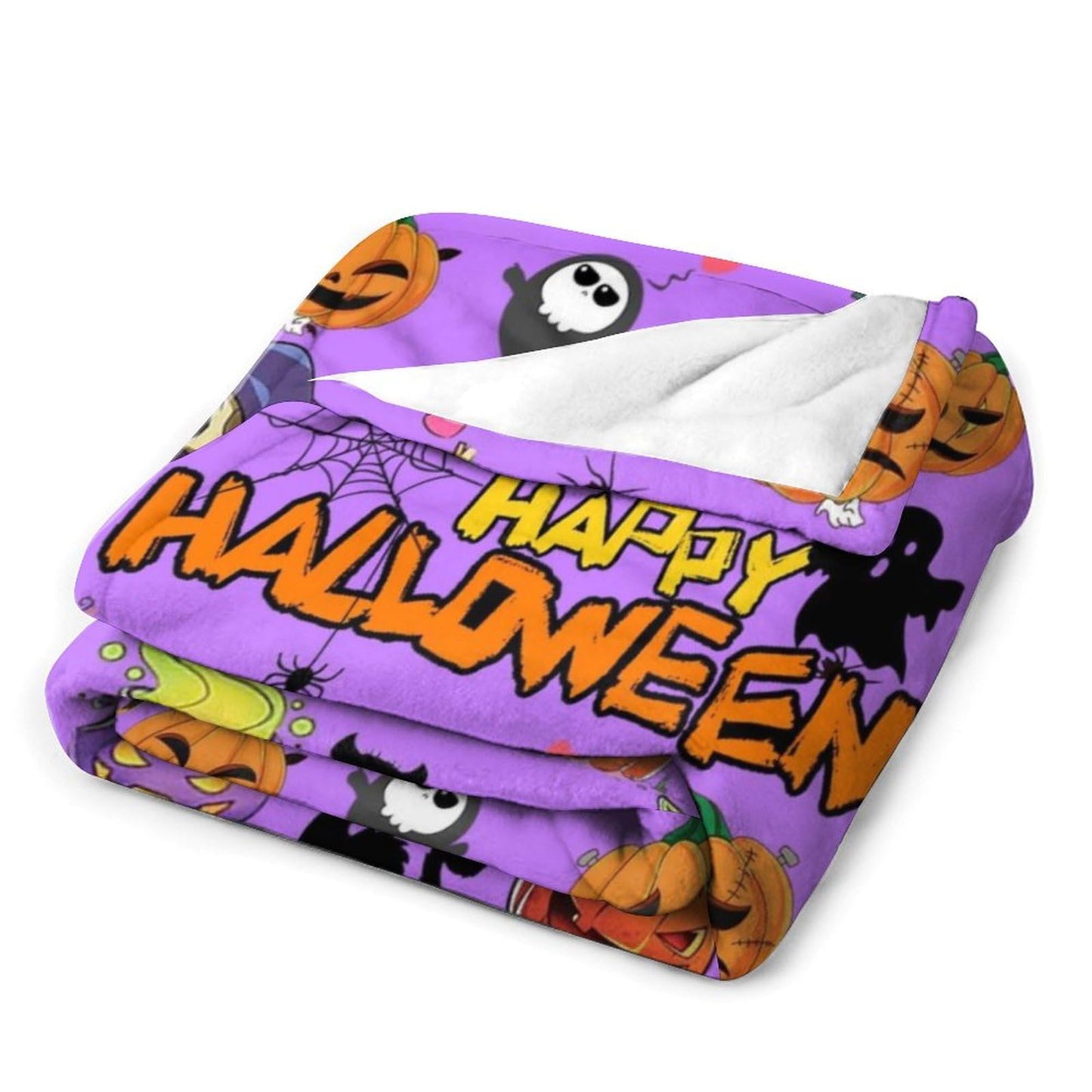 Halloween Throw Blanket 60" x 50" - Soft Flannel Ghost Blanket, Cozy Plush for Couch, Sofa & Bed, Fall Winter Decor, for Kids & Adults (Purple)