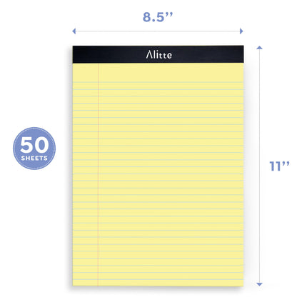 Alitte Yellow Legal Notepads 8.5 x 11, Pack of 3 - Perforated Wide Ruled Writing Pad - Premium Thick Paper, No Ink Bleeding - Blank Legal Pads For Home, Office, School, Business - 50 Sheets Per