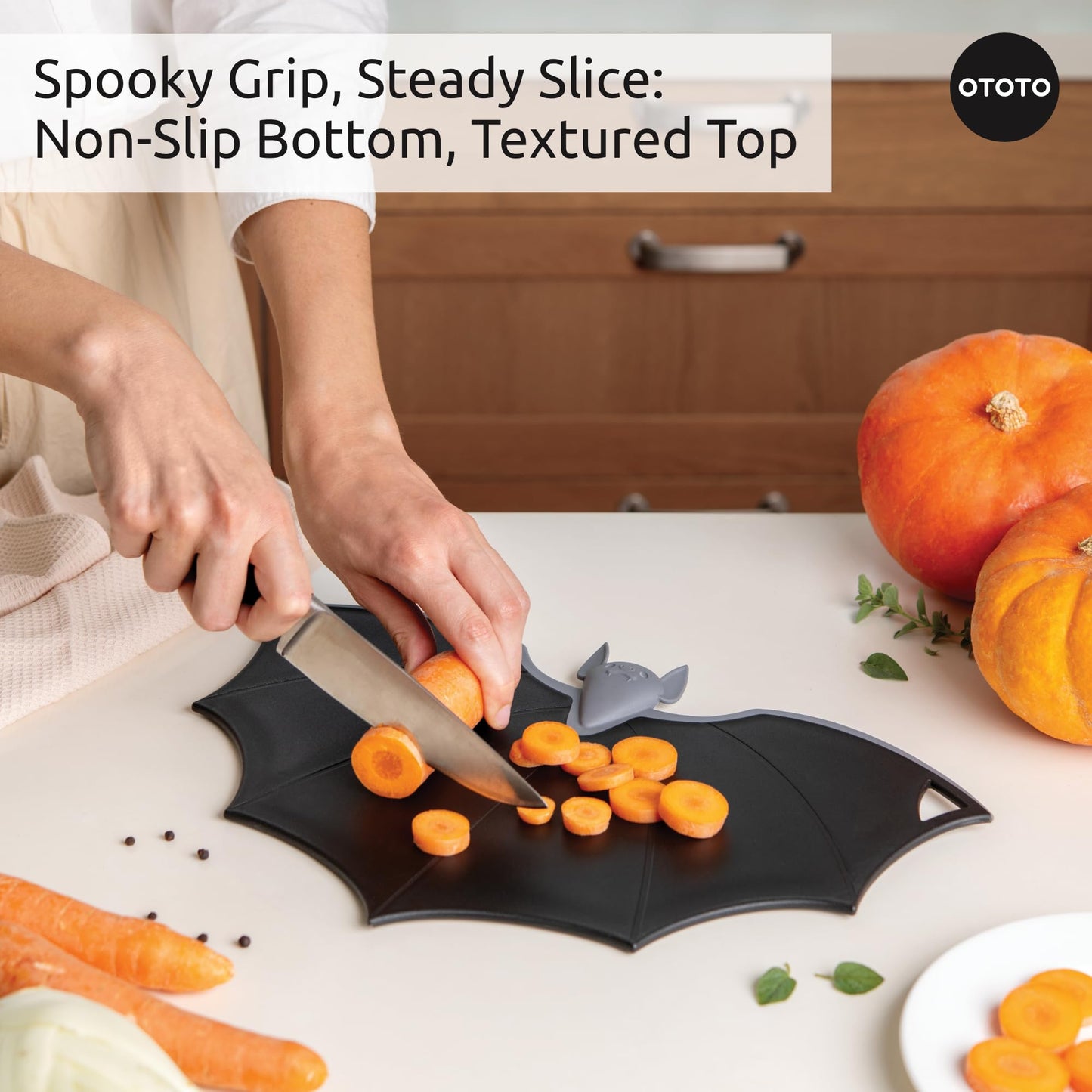 OTOTO Cutting Board - Wooden & Plastic Cutting Boards for Kitchen, Fun & Spooky Kitchen Gadgets, Housewarming & Goth Gifts, Dishwasher Safe (Bat, Plastic)