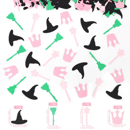 200Pcs Witch Themed Confetti - Magic Birthday Wedding Party Decorations,Pink Green Witches Table Centerpiece,Crown Broom Magic Wand Scatters Confetti,Good Bad Witch Party Photo Props
