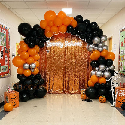 133pcs Orange Black Silver Balloons Garland for Halloween Decorations, Graduation, Basketball Theme Decorations, Party Backdrop, Birthday, Haunted House, Trick or Treat Party Supplies
