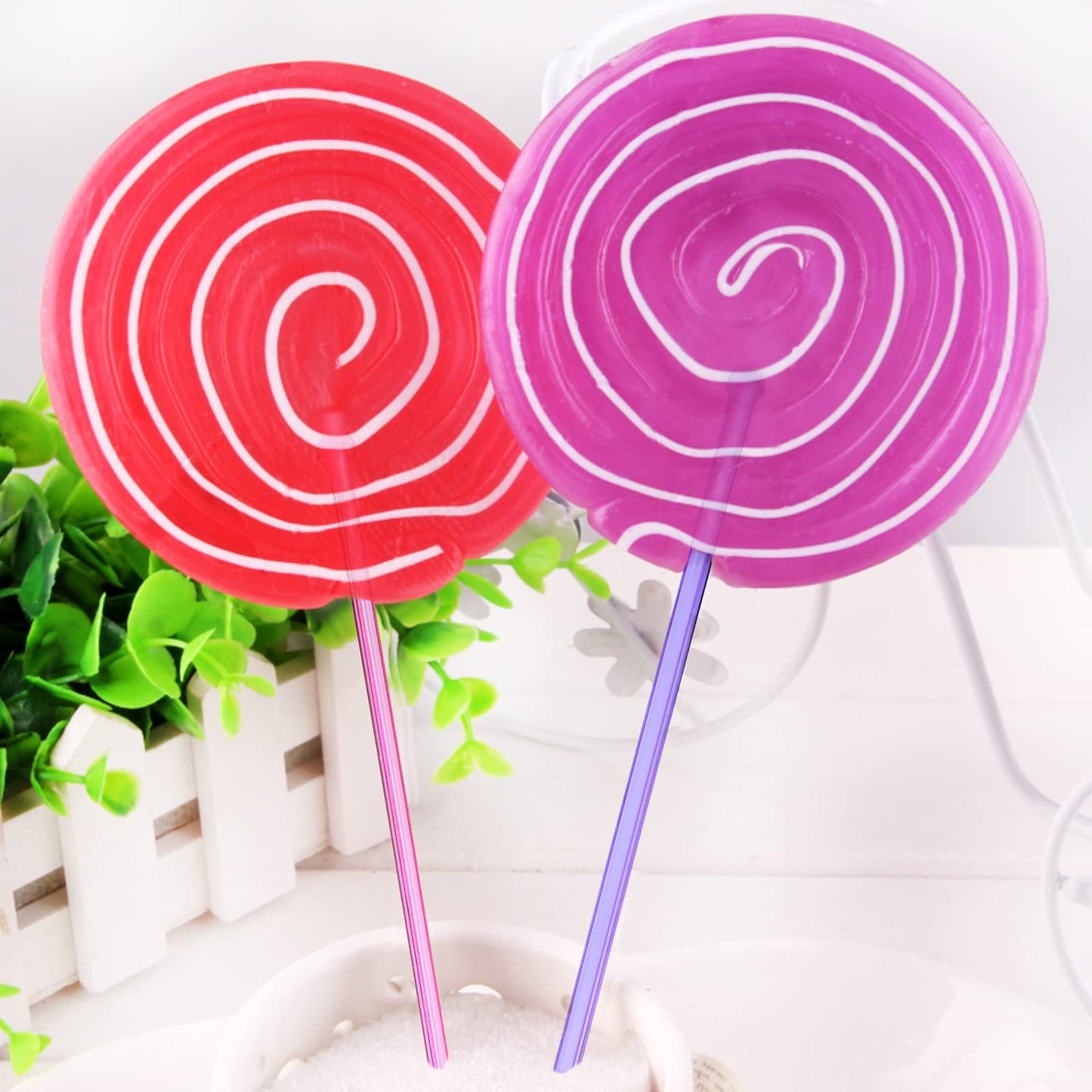 hapray 100-PCS 5 Color Plastic Swizzle Sticks, Crystal Cake Pops, Cocktail Coffee Drink Stirrers, Stir Sticks, 7.24 Inch (Pink, Yellow, Blue, Purple, Green)