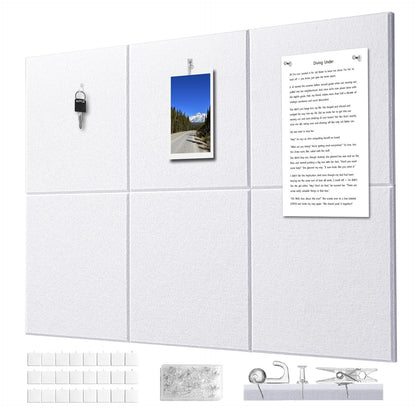 G Gamit 0.47" Thick Felt Pin Board 36"x24" Large Cork Board Alternative 6 Pack 11.81"x11.81"Felt Bulletin Board Wall Tiles Notice Board with 30 Pushpins for Home Office School(Fine-White)