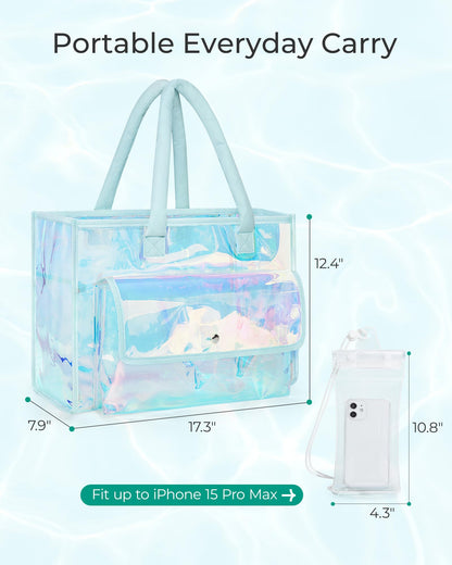 BAGSMART Waterproof Beach Bag for Women with Phone Pouch, Large Tote Bag for Pool, Travel and Vacation