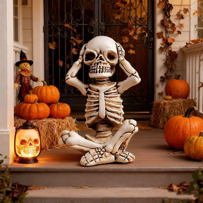 EMINGSKY 3 Pcs Halloween Skull Figurine Hear See Speak No Evil Baby Skeleton Figurine 4.8 Inch Resin Home Decor for Cemetery Desk Bookshelf Office