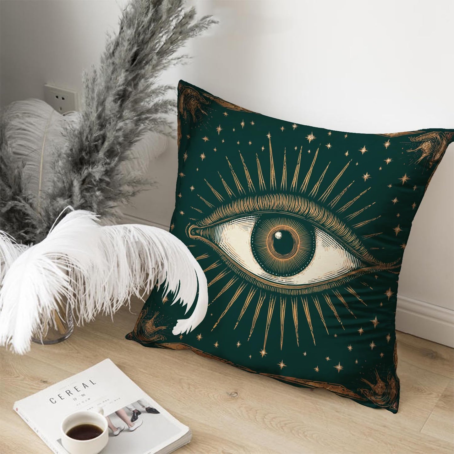RBAFAO Gothic Floral Throw Pillow Cover, Darkly Elegant Floral Decorative Pillow Spooky Tiki Skull Flower Motif, Witchy Art Deco Pillowcase Cushion Cover for Bed Sofa Living Room (Green, 18x18inches)