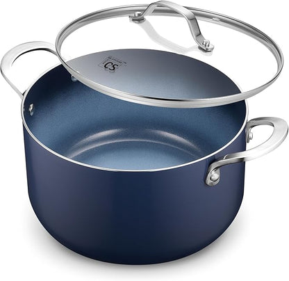 KOCH SYSTEME CS 6 Quart Nonstick Stock Pot with Lid, 6 QT Nonstick Ceramic Stockpot with Stay-Cool Handles, Induction Cooking Pot for Soups, Casserole, Soup Pot, Even Heating, Oven Safe, Gradient Blue