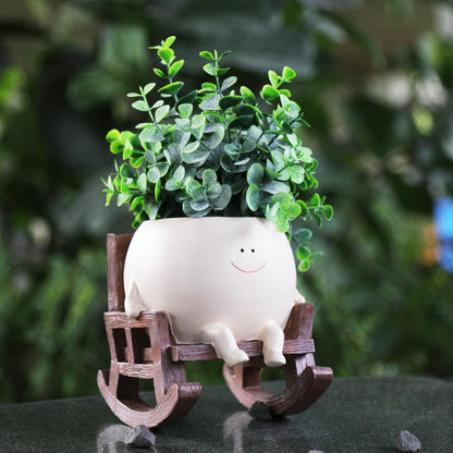 NINIPAPA Cute Plant Pots Smiley Face Planter Funny Flower Pot, Rocking Chair Large Face Pot for Indoor Plants, Unique Head Planters Plant Lover Gifts on Mother's Day Birthday