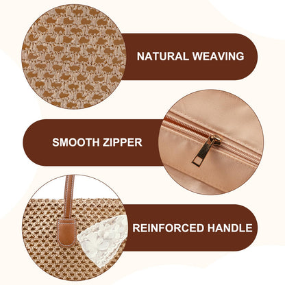 iSamzan Straw Beach Tote Bag for Women: 2026 Large Woven Handbag with Zipper, Perfect for Vacation, Travel and Summer Pool