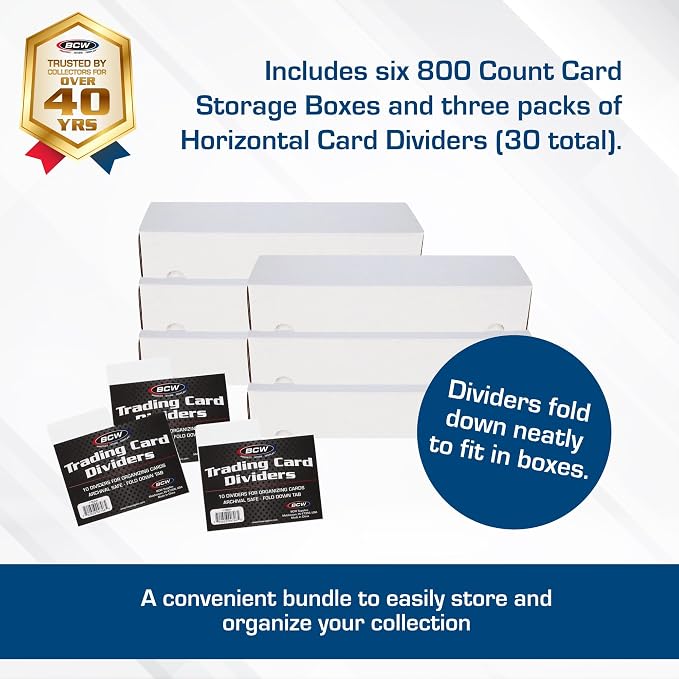 BCW 800ct Trading Card Storage Box & Horizontal Card Dividers – 6 Boxes & 30 Dividers | Sports Card, TCG & CCG Organizer | Trading Card Storage Solution