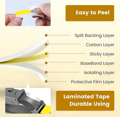 Freshworld 6-Pack TZe-631 Replace for Brother Label Maker Tape 12mm Yellow Laminated Compatible with Brother P-Touch Label Tape 1/2 inch Yellow Refill TZe631 for PTD210 D220 H110 H111 D410 610BT Cube