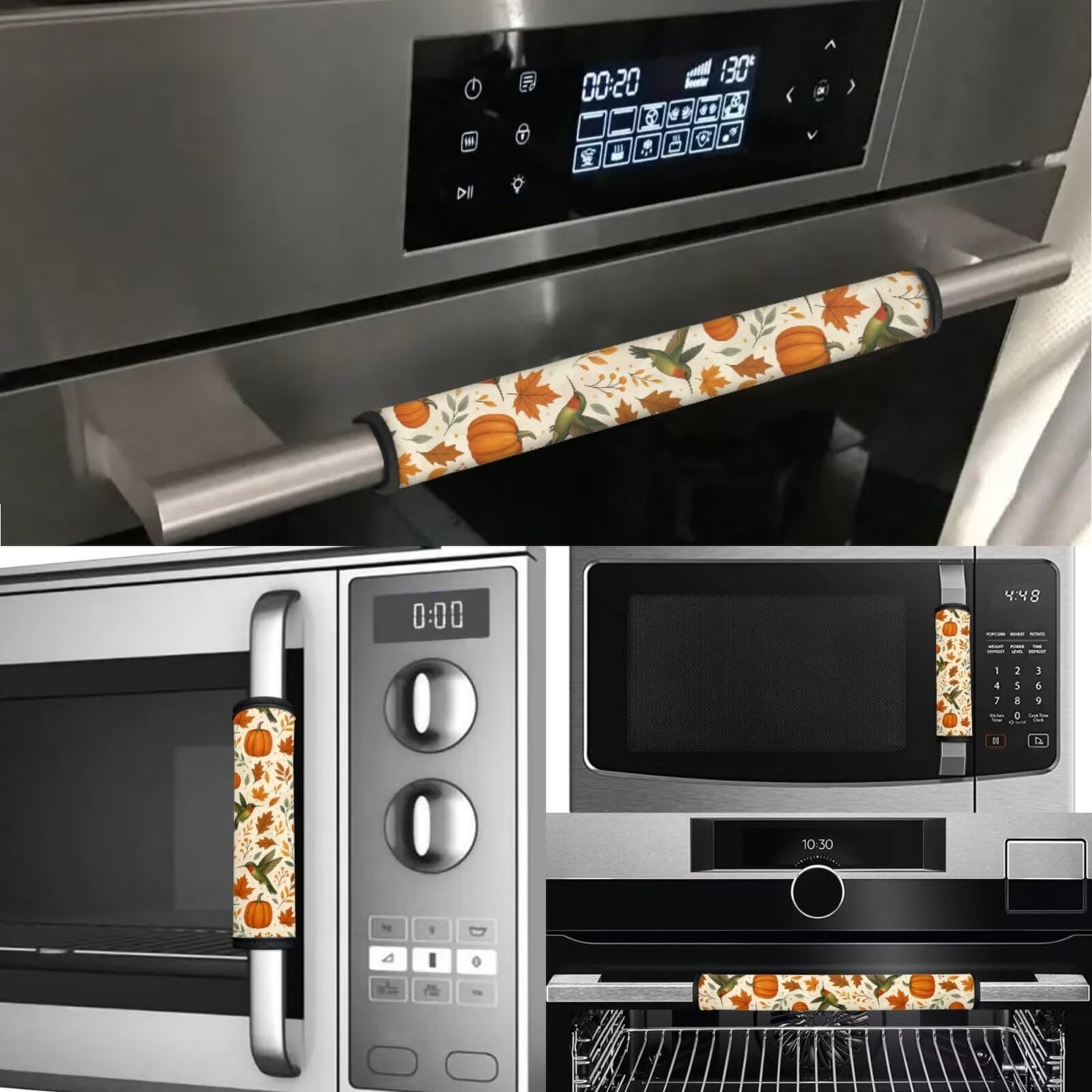 NETILGEN Thanksgiving Day Decor Refrigerator Door Handle Covers Set of 6, Non Slip Kitchen Appliance Decoration Fridge Dishwashers Microwave Door Handle Gloves Pumpkins Hummingbird Print