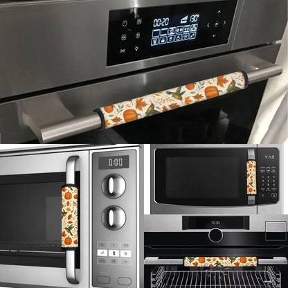 NETILGEN Thanksgiving Day Decor Refrigerator Door Handle Covers Set of 6, Non Slip Kitchen Appliance Decoration Fridge Dishwashers Microwave Door Handle Gloves Pumpkins Hummingbird Print