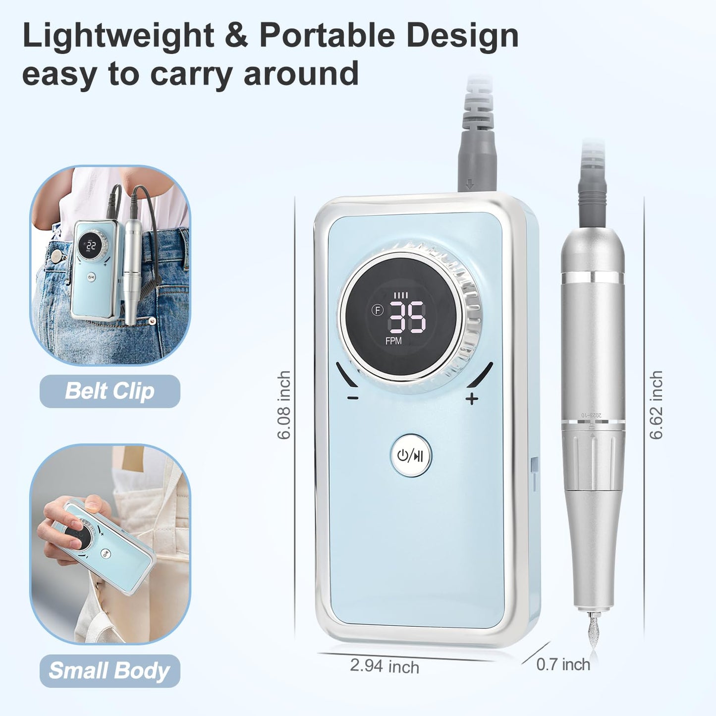 Electric Nail Drill Professional, 35000RPM Portable Efile Nail Drill with 11Pcs Nail Drill Bits, Rechargeable Nail Drill Machine with LCD Display for Acrylic Nail Remove Gel Polish for Home Salon Use