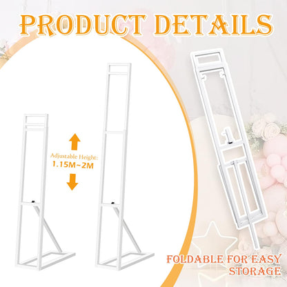 Yudlto 1 Pack White Wedding Backdrop Stand, Adjustable Metal Arch with Foldable Base and Weight Bag, Foam Board Display for Balloon Party and Event Decor (1.15–2m) (1)