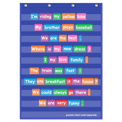 EAMAY Standard Pocket Charts, Clear 10 Pocket Chart for Teacher Lessons in a Classroom or Home Use Fits Standard 3" Sentence Strips and Word Cards, Blue, Nylon