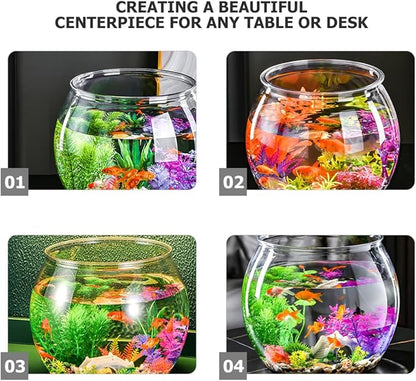 BESTonZON Transparent Goldfish Tank 5.5 Inch Clear Round Fish Bowl for Small Turtles Betta Fish Desktop Aquarium and Decorative Shallow Tank for Office and Home